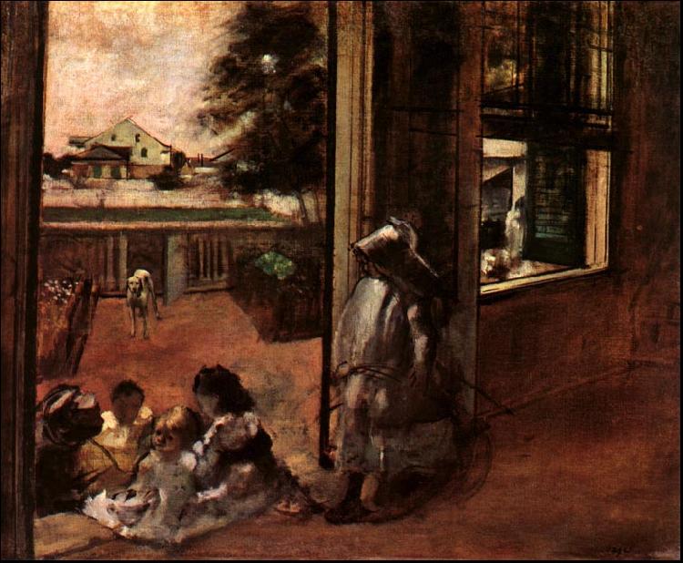 Edgar Degas Children Sat Down in the House Door Sweden oil painting art